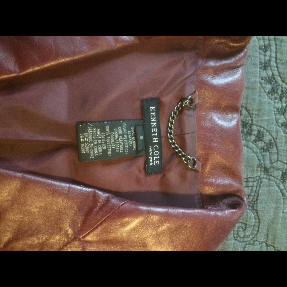 Kenneth Cole dark red leather coat